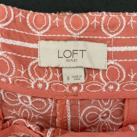 Loft BOHO Womens 8 Cottagecore Pink and White Embroidered 4" Shorts Beach Travel - Picture 11 of 11